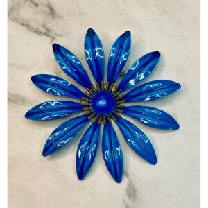 Vintage Blue Enamel Flower Brooch Pin -273